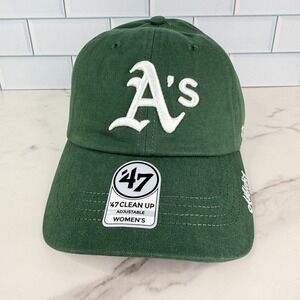 Oakland Athletics Hat Cap Strap Back Womens Green MLB Baseball Dad Hat Script‎